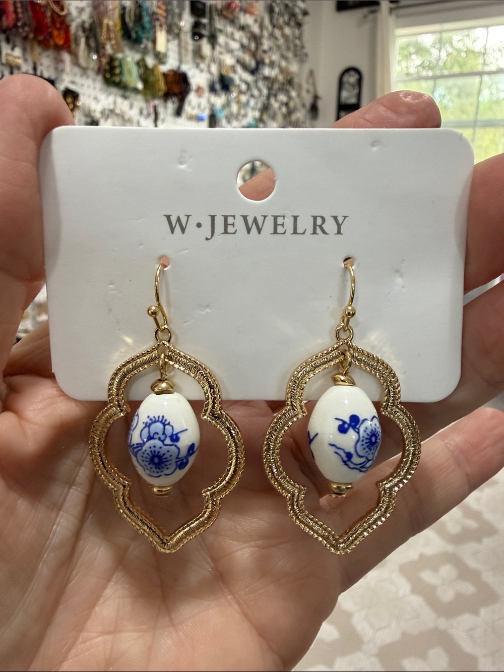 Blue and White Moroccan-Inspired Dangle Earrings brand new